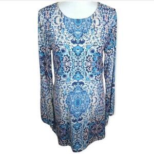 RUSH BLUE & WHITE DRESS W/OPEN BACK SZ.M EUC.